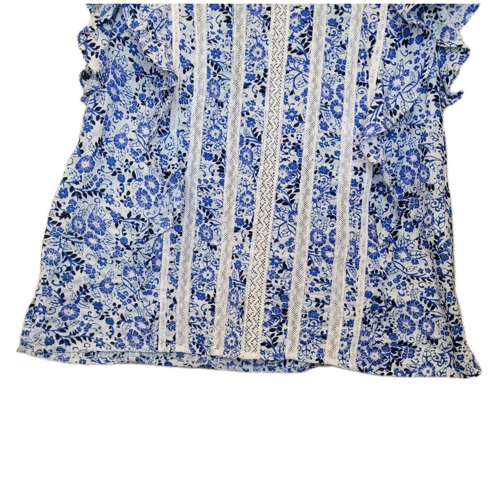 Veronica Beard Blue and White Sol Floral Ruffle High Neck Top Size 4 Cottagecore - Picture 5 of 11